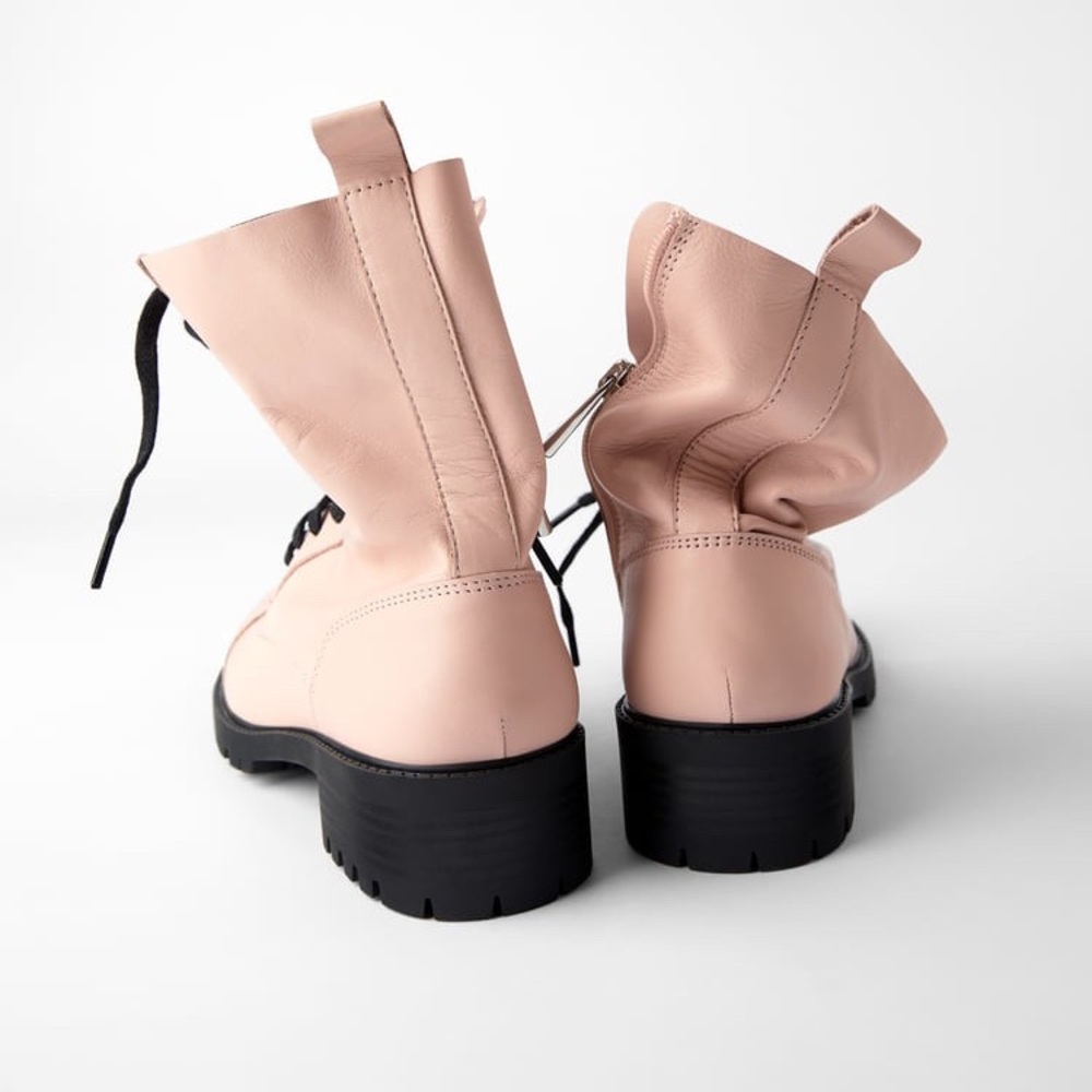 ZARA BLOGGERS FAV 100% LEATHER LACE UP PINK ANKLE BOOTS BRAND NEW WITH TAGS - Picture 8 of 11